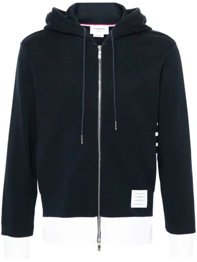 Thom Browne Zip Up Hoodie With Engineered 4 Bar In Color Blocked Solid In Blue
