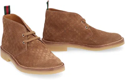 Gucci Brown Oxford Shoes With Web Detail On The Heel And Low Heel In Gg Canvas Man In Brown
