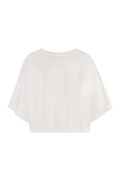 Chloé White Cropped Crewneck T-shirt With Maxi Logo Print On The Front In Cotton Woman