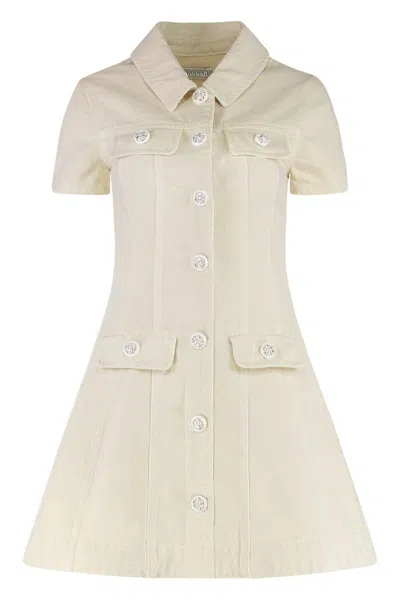 Self-portrait Structured Beige Dress With Classic Collar And Flap Pockets In Neutral