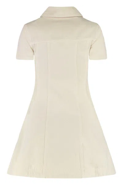 Self-portrait Structured Beige Dress With Classic Collar And Flap Pockets In Neutral