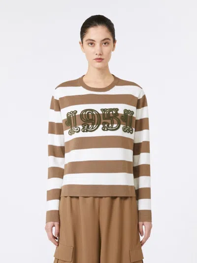 Max Mara Embroidered Wool Sweater Striped Pattern In Neutral