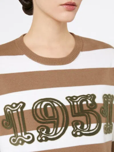 Max Mara Embroidered Wool Sweater Striped Pattern In Neutral