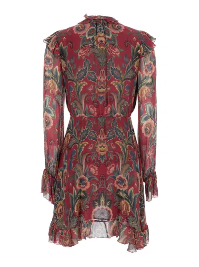 Etro High Neck Floral Print Mini Dress In Multi
