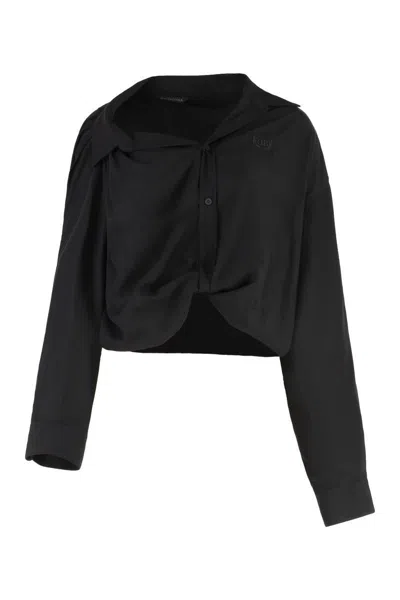 Balenciaga One Shoulder Poplin Shirt In Black