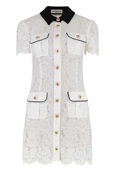 Self-portrait Delicate Lace Dress With Structured Pockets In White