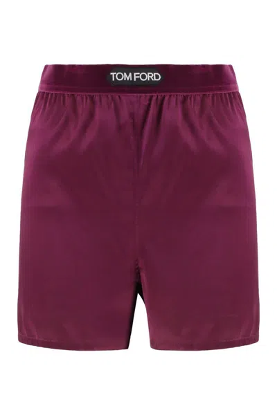 Tom Ford Silk Satin Short Pants In Burgundy