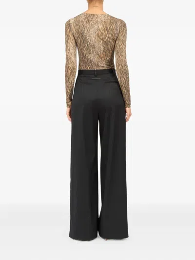Mm6 Maison Margiela High Waist Wide Leg Trousers With Belt Loops And Side Pockets