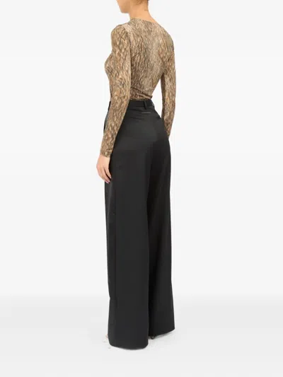 Mm6 Maison Margiela High Waist Wide Leg Trousers With Belt Loops And Side Pockets