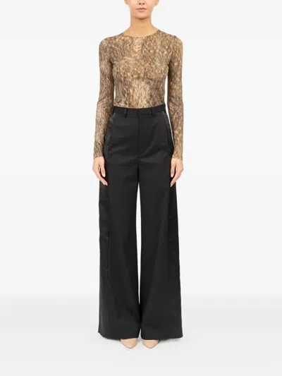 Mm6 Maison Margiela High Waist Wide Leg Trousers With Belt Loops And Side Pockets