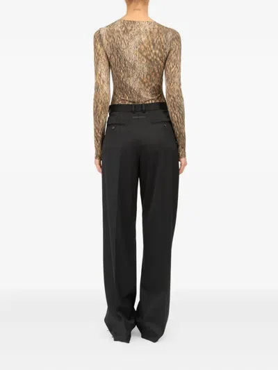 Mm6 Maison Margiela Black Virgin Wool Blend Straight Trousers In Black
