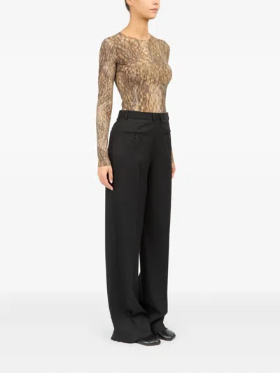 Mm6 Maison Margiela Black Virgin Wool Blend Straight Trousers In Black
