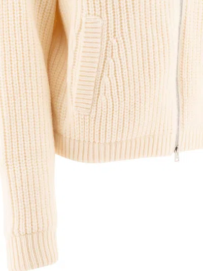 Herno White Cropped Jacket With Funnel Neck In Ribbed Wool Woman In Neutral