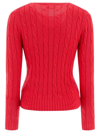 Polo Ralph Lauren Long-sleeved Crew-neck Sweater With Textured Cable Knit In Red
