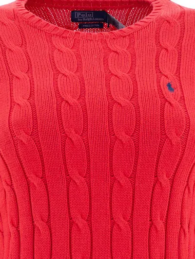 Polo Ralph Lauren Long-sleeved Crew-neck Sweater With Textured Cable Knit In Red