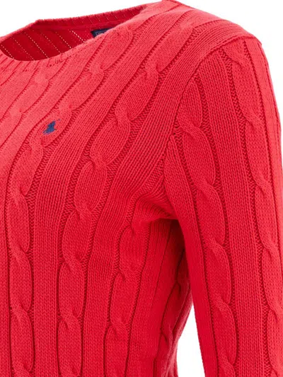 Polo Ralph Lauren Long-sleeved Crew-neck Sweater With Textured Cable Knit In Red