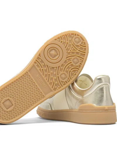 Valentino Garavani Women Gold Laminated Calfskin Upvillage Sneakers In Neutral