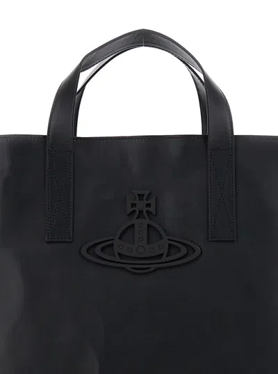 Vivienne Westwood 'sarah' Black Medium Tote Bag With Embossed Orb Logo On The Front In Leather Woman