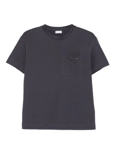 Brunello Cucinelli Crew Neck Cotton T-shirt With Patch Pocket In Blue