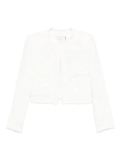 Iro Tweed Cropped Jacket Frayed Edges In White