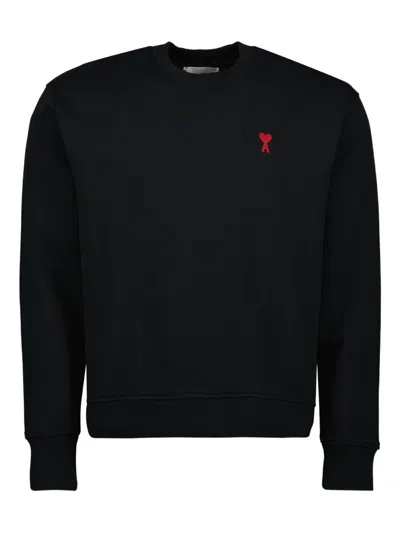 Ami Alexandre Mattiussi Ami Paris Ami De Coeur Wool Crewneck Sweater In Black