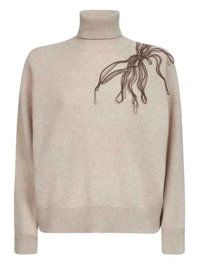 Brunello Cucinelli Cashmere Turtle Neck Jumper In Neutral