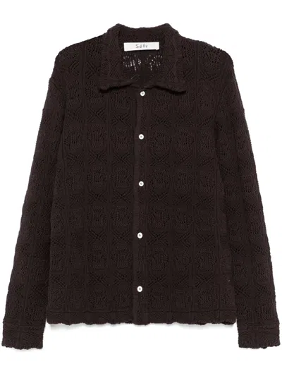 Séfr Myles Brown Knitted Cotton Shirt