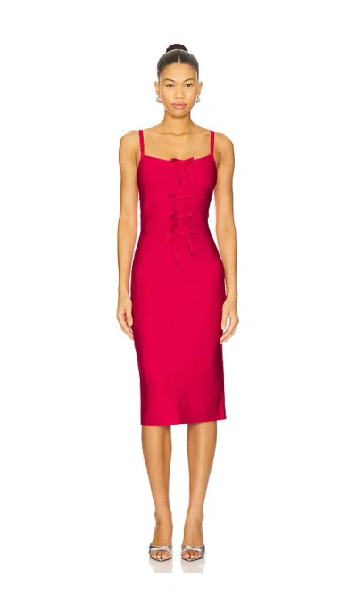 Herve Leger Womens Hibiscus The Alicia Bow Stretch-knitted Midi Dress In Red