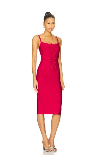 Herve Leger Womens Hibiscus The Alicia Bow Stretch-knitted Midi Dress In Red