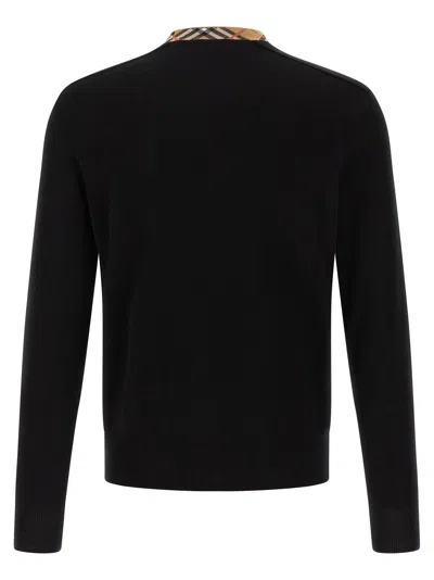 Burberry Crew Neck Knitwear With Distinctive Patterned Collar In Black