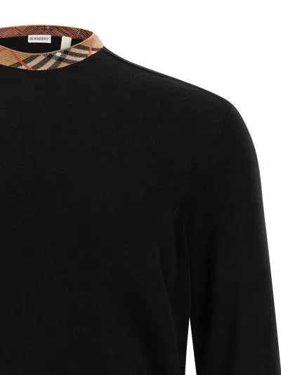 Burberry Crew Neck Knitwear With Distinctive Patterned Collar In Black