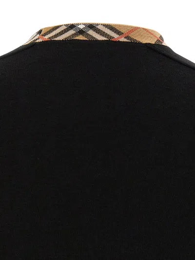 Burberry Crew Neck Knitwear With Distinctive Patterned Collar In Black