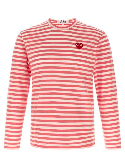 Comme Des Garçons Play Logo Patch Stripes T-shirt In Multi