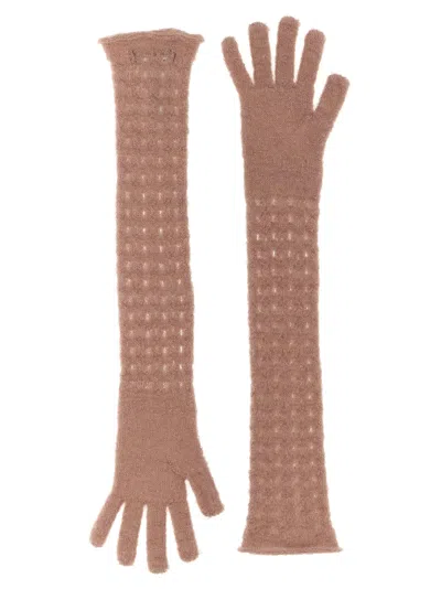 Fabiana Filippi Knit Gloves With Long Textured Design In Pink