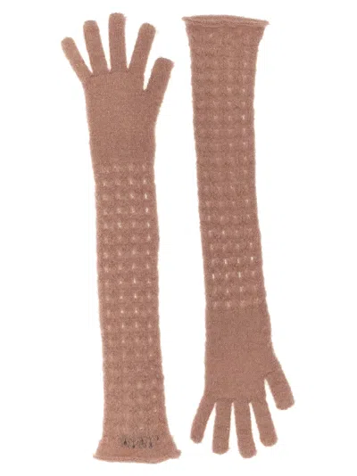 Fabiana Filippi Knit Gloves With Long Textured Design In Pink
