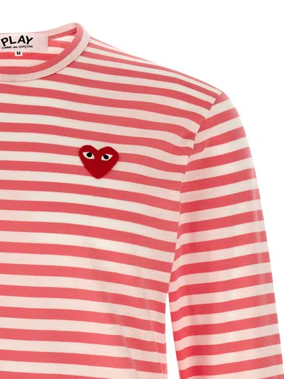 Comme Des Garçons Play Logo Patch Stripes T-shirt In Multi