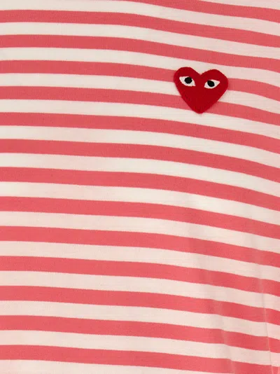 Comme Des Garçons Play Logo Patch Stripes T-shirt In Multi