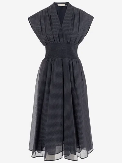 Tory Burch Striped Cotton Dress In Black