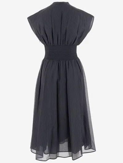 Tory Burch Striped Cotton Dress In Black
