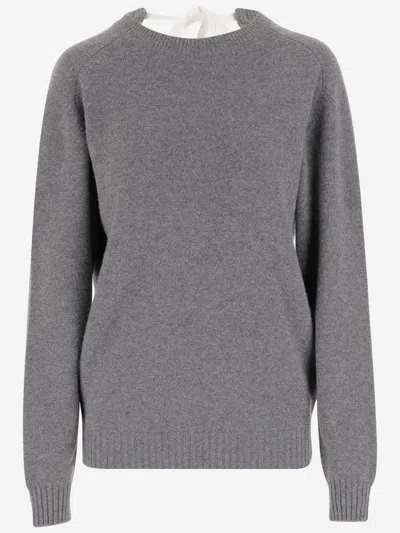 Carven Neck-tie Cashmere Sweater In Gray