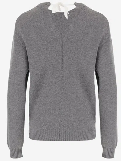 Carven Neck-tie Cashmere Sweater In Gray
