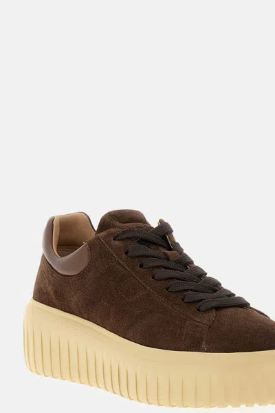 Hogan Leather Lace-up Sneakers Platform Sole In Brown