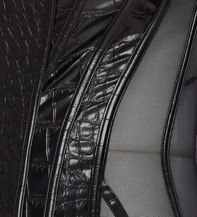 Elisabetta Franchi Bustier Top With Crocodile Texture And Sheer Panels In Black