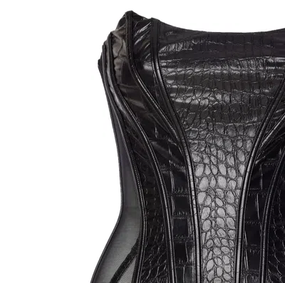 Elisabetta Franchi Bustier Top With Crocodile Texture And Sheer Panels In Black