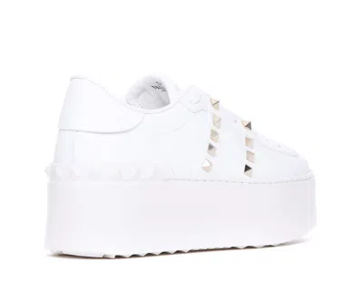 Valentino Garavani Flatform Rockstud Untitled Trainer In Calfskin And Wool Woman White 39