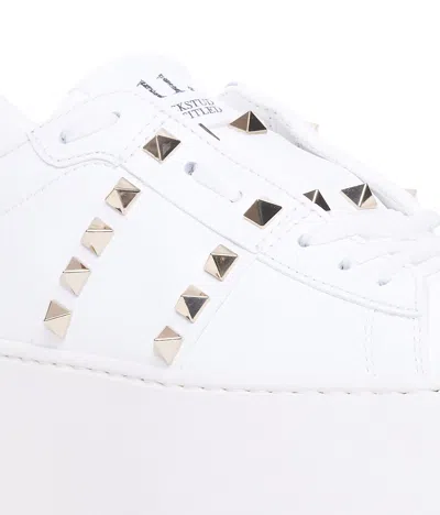 Valentino Garavani Flatform Rockstud Untitled Trainer In Calfskin And Wool Woman White 39