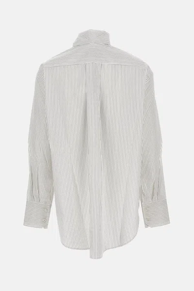 Plan C Striped Tie-neck Shirt In Gray