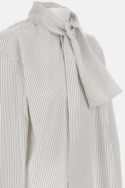 Plan C Striped Tie-neck Shirt In Gray