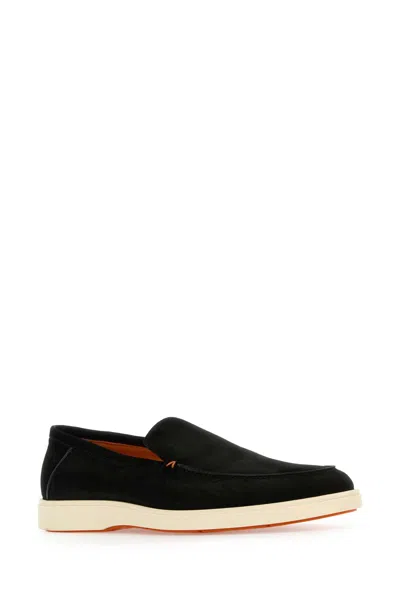 Santoni Suede Moccasins With Wide Sole And Signature Detailing