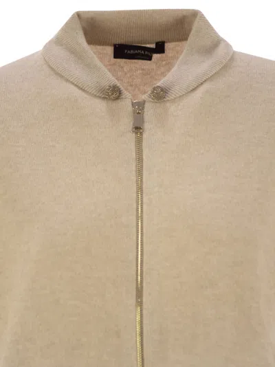 Fabiana Filippi Bomber Jacket In Platinum With Ball Pins In Nude